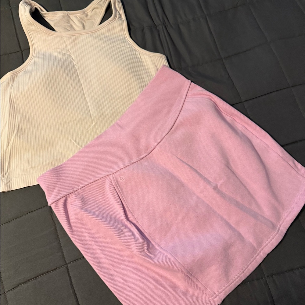 Cream Tank Top and Pink Skirt Set